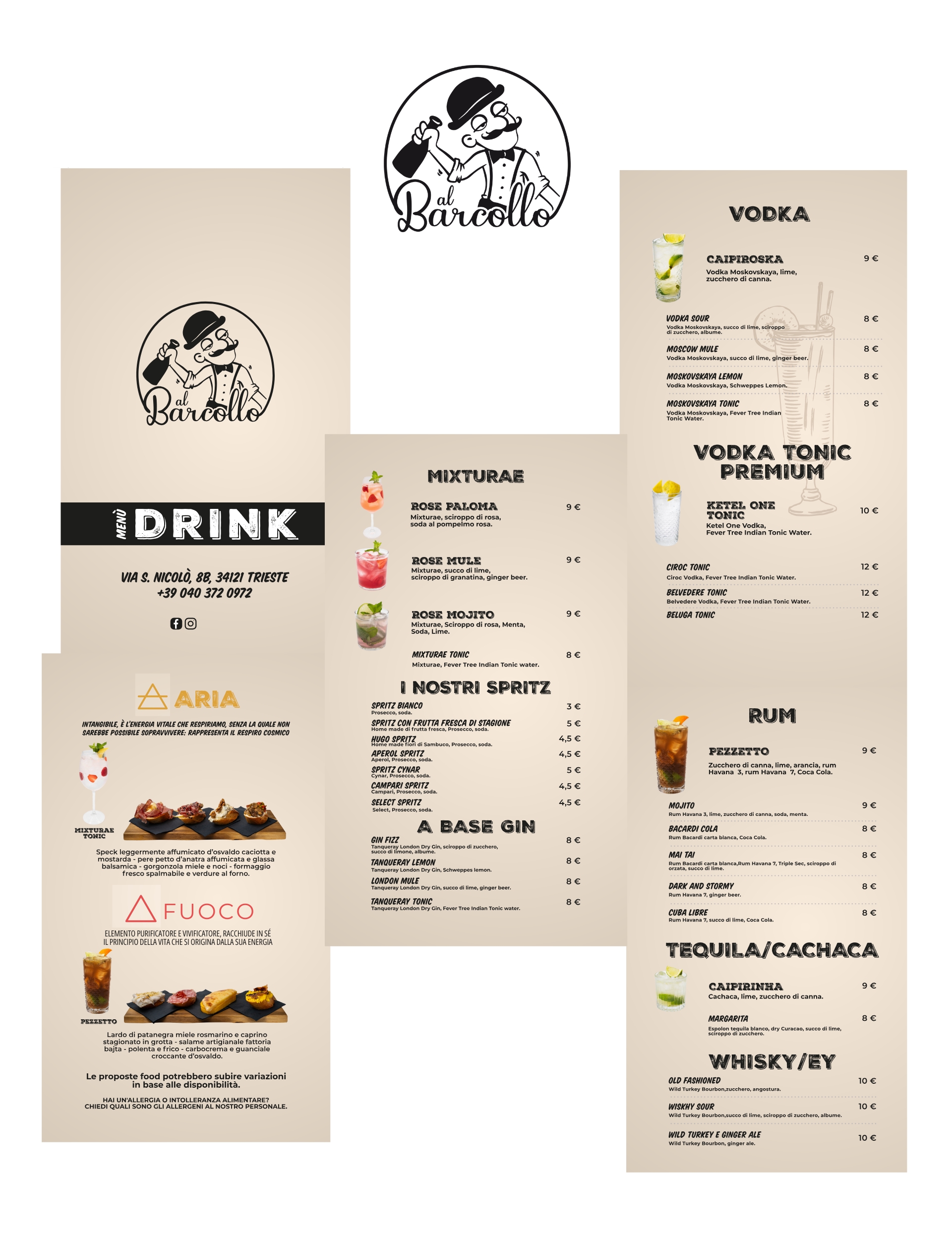 Abbiamo creato un menù engineering che rispecchiasse il branding di Al Barcollo, punto di riferimento per molti giovani a Trieste