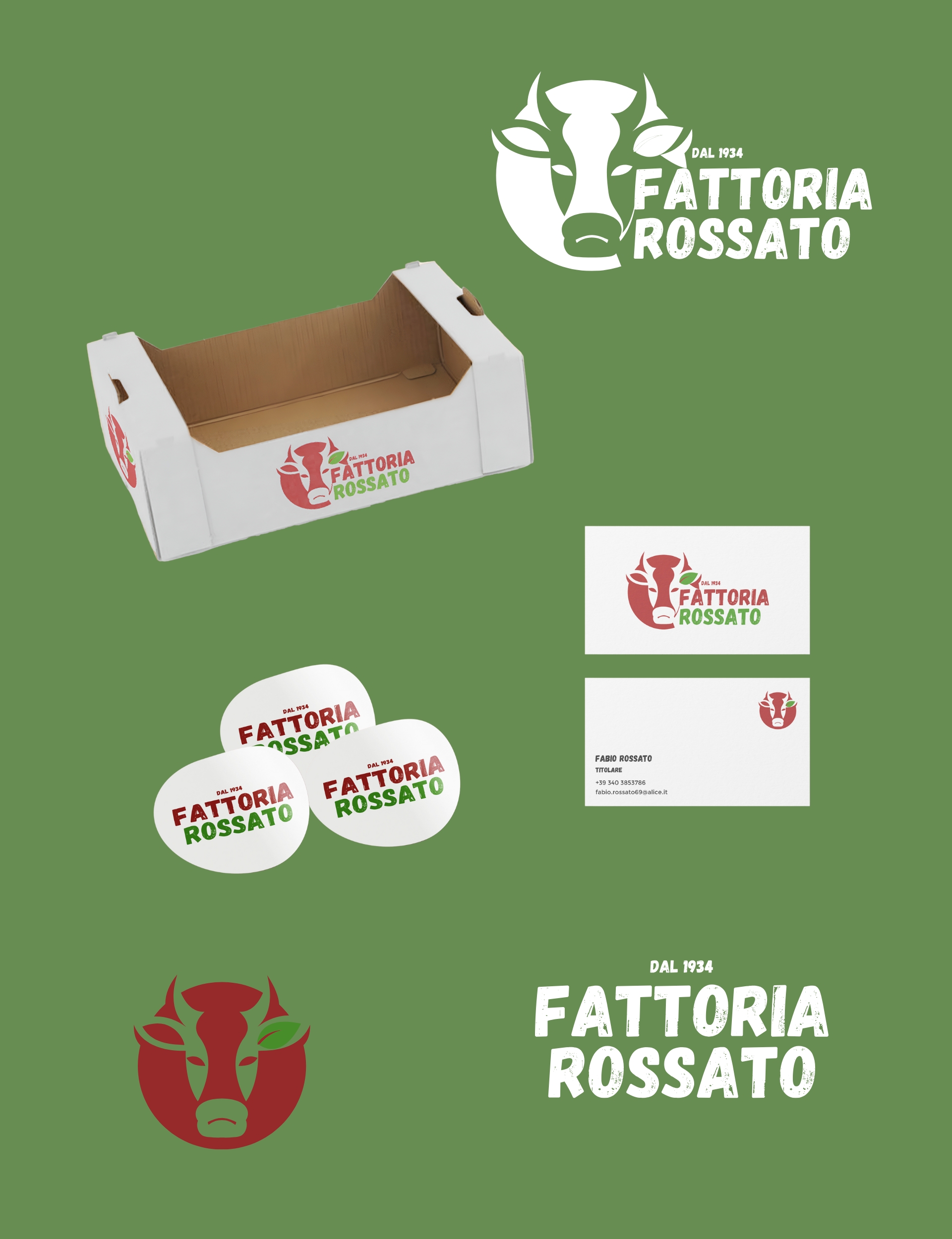 Logo & Branding per Fattoria Rossato che dal 1934b è un punto di riferimento nel Parco Nazionale del Circeo per l'allevamento di carne Angus